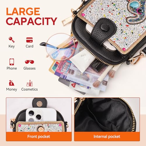 Women's Small Crossbody Cell Phone Bag, Boho Colorful Beaded Purse Wallet with Handmade Cute Patterns - color: Elephant-white