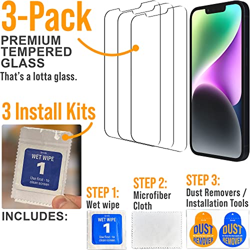 Scooch® Tempered Glass Multipack for iPhone 13 Pro, 3 Screen Protectors and 2 Camera Lens Protectors, Premium 9H Tempered Glass, Anti-Scratch, Anti-Fingerprint, Impact Resistant - size: iPhone 13 Pro