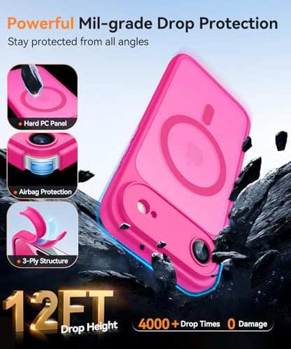 CANSHN Magnetic Compatible with iPhone Air Case(6.5 Inch), Upgraded [Full Camera Protection] [Compatible with Magsafe] [Translucent Matte] Shockproof Phone Cover for iPhone 17 Air Case,Hot Pink - color: Hot Pink, size: iPhone Air (6.9 Inch,1 Lens)