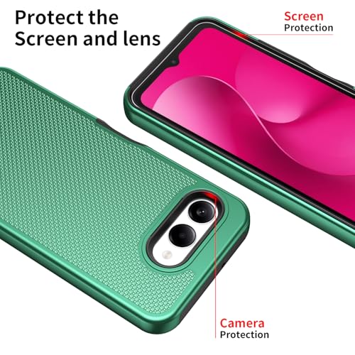 for T-Mobile REVVL 8 Phone Case with Tempered Glass Screen Protector,Dual Layer Heavy Duty Shockproof Protection Cover (Dark Green) - color: Dark Green