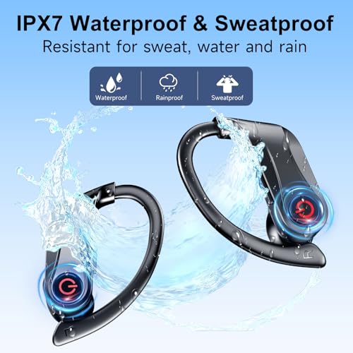2026 Wireless Headphones 120Hrs Bluetooth 6.1 Earbuds Sports Earhooks with Fast Charging Case, Dual LED Display Earphones ENC Mic with Easy Button, IPX7 Waterproof Earbud for Gym/Running/Workout