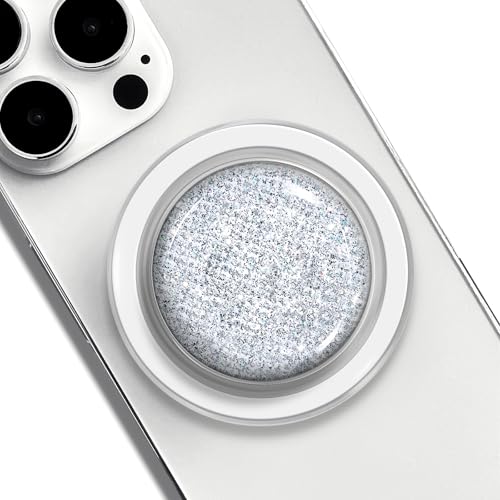 Magnetic Phone Grip Stand, Silver Sparkle Glitter Collapsible Expanding Holder for Smartphones & Tablets - size: Silver Sparkle Glitter