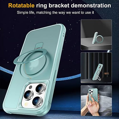 CHAOFEnG Magnetic Compatible with iPhone 13 Pro Max Case with Stand [Military Grade Drop Tested][Compatible with Magnet] Ring Translucent Slim Hard Back Soft Edge, Teal Green - color: Teal Green, size: iPhone 13 Pro Max