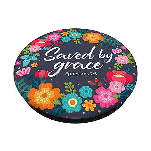 Saved By Grace Pink Blue Christian Bible Verse for Women PopSockets Swappable PopGrip