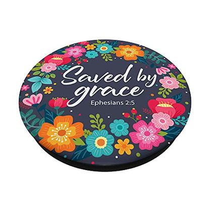 Saved By Grace Pink Blue Christian Bible Verse for Women PopSockets Swappable PopGrip
