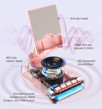 Gifts for Women Girls, Phone Stand with Bluetooth Speaker and Charging Function 360° Rotable Angle Adjustable Cell Phone Holder with HD Stereo Sound Fits All Phones,Tablet (Pink) - color: Pink
