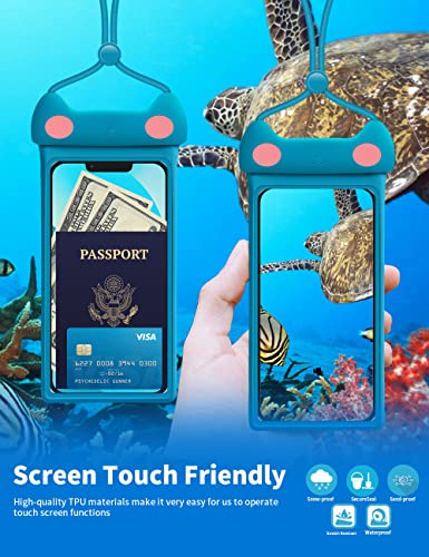 wellhouse 3D Waterproof Phone Pouch with Lanyard,Premium TPU100FT Deep Waterproof Phone Case for iPhone 17 16 15 14 13 12 Pro Max XS Samsung,Snorkeling, Surfing, Kayaking,Skiing,Hot Springs - color: 1 Pack - Kitten Blue7.0"