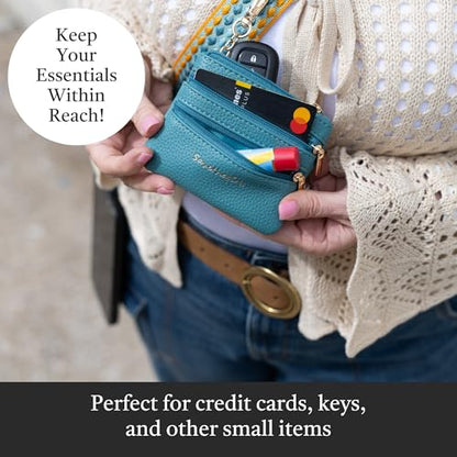 Save the Girls Clip & Go Phone Lanyard with Wallet Pouch, Fun Dots - color: Mustard/Aqua