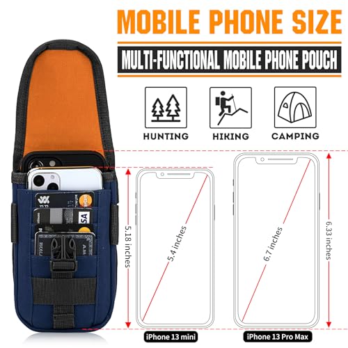 Tactical Phone Holster Pouch Case, Molle Gadget Bag Molle Attachment Belt Holder Waist Bag for 4.7"-6.9" with US Flag Patch for iPhone 18 Pro Max/17 Pro/16 Pro/15 Pro - color: Deep Blue
