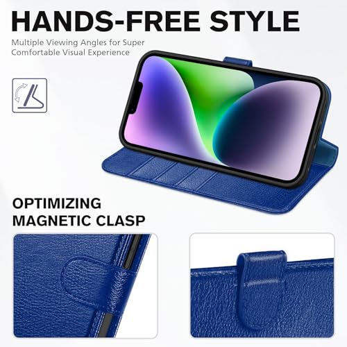 TUCCH Wallet Case for iPhone 14 (6.1") 2022, 4 Card Slots, Klein Blue | RFID Blocking, Viewing Stand, Shockproof TPU Shell, PU Leather, Magnetic Closure, Protective Folio Flip Cover - color: Klein Blue