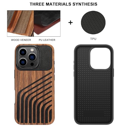 TENDLIN Compatible with iPhone 16 Pro Phone Case Wood Grain with Carbon Fiber Texture Design Leather Hybrid Slim Case (Hairline) - color: Hairline, size: iPhone 16 Pro