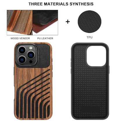 TENDLIN Compatible with iPhone 16 Pro Phone Case Wood Grain with Carbon Fiber Texture Design Leather Hybrid Slim Case (Hairline) - color: Hairline, size: iPhone 16 Pro