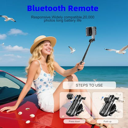 for Magsafe Tripod Stand for iPhone,Portable Pocket Size Selfie Stick with Rechargeable Remote and Metal Ring,Extendable Detachable Cell Phone Tripod Compatible with iPhone/Android