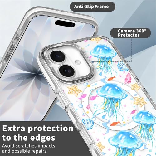 VisEnt Clear Case for iPhone 17, Magnetic Phone Case, Transparent Slim Cover, Military Grade Protection, Shockproof, Anti-Yellowing, Scratch Resistant, Blue Jellyfish Ocean - color: Blue Jellyfish Ocean, size: Iphone 17