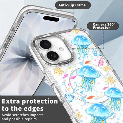 VisEnt Clear Case for iPhone 17, Magnetic Phone Case, Transparent Slim Cover, Military Grade Protection, Shockproof, Anti-Yellowing, Scratch Resistant, Blue Jellyfish Ocean - color: Blue Jellyfish Ocean, size: Iphone 17