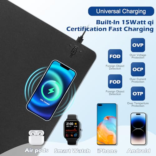 Wireless Charging Desk Mat, Mouse Pad,Black-R, 32 * 16inch - color: Black-r, size: 32" x 16"