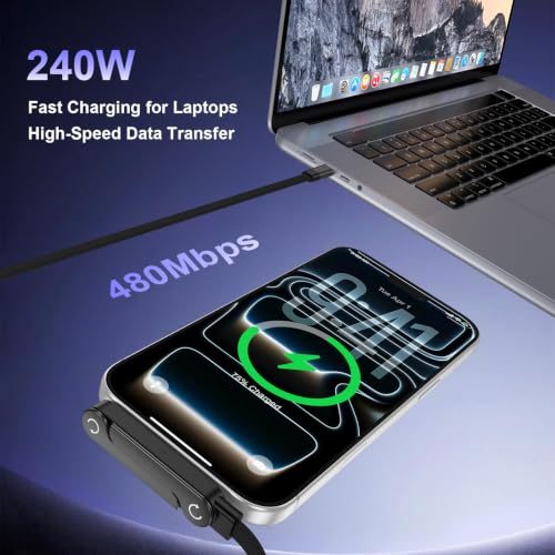 240w Fast Charging USB Type-C Cable 5FT with Built-in Invisible Phone Stand