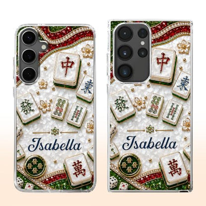 Mahjong Social Club, Personalized Clear Phone Case, Gift for Mahjong Lovers Custom Smartphone Cover Cute Tile Game Player Accessories Women Men Game Night Protective Slim Bumper Shell