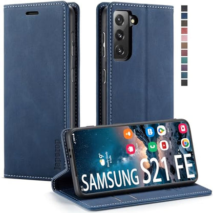 japezop Compatible with Galaxy S21 FE Wallet Case with Card Holder RFID Blocking Kickstand Magnetic,Leather Flip Case Wallet for Galaxy S21 FE 6.4 Inch (Blue) - color: Blue, size: S21 FE 6.4"