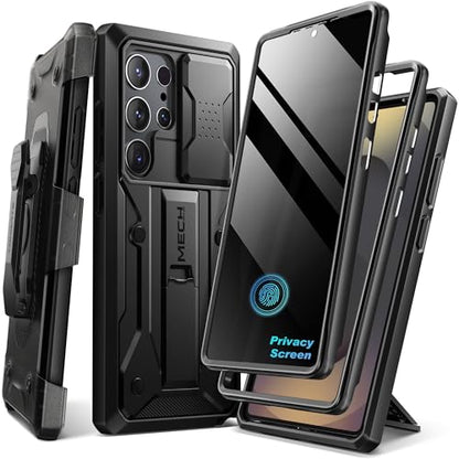 TONGATE for Samsung Galaxy S24 Ultra Case, 2 Front Frames & Stand, Black | Built-in Slide Camera Cover & Screen Protector, Military Grade Shockproof S24 Ultra Phone Case with Kickstand & Belt-Clip - color: Black