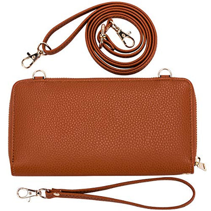 K . A Womens Wristlet Wallet Crossbody Bag Cellphone Purse Handbag RFID Card Slots 2 Strap Wrist - color: Cognac