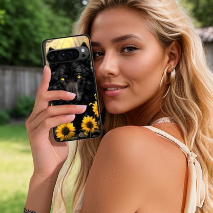 for Google Pixel 9 Pro XL Phone Case, TPU Shockproof Full Body Protection 6.8" Sunflower Wolf Cover for Pixel 9 Pro XL, Lightweight Compatible Wireless Charging, Screen Protector Film - color: Sunflower Wolf