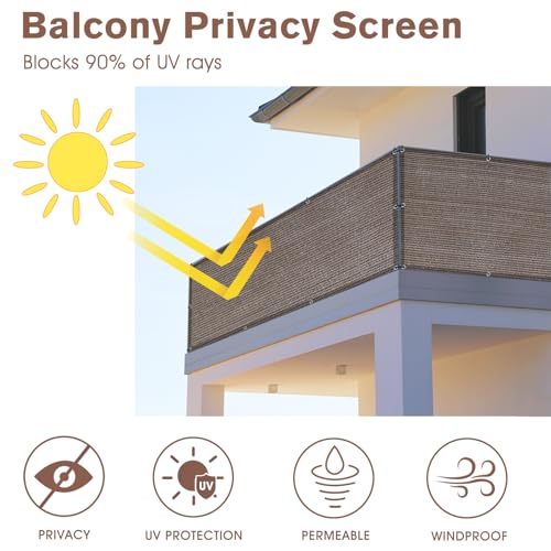 SUNNY GUARD 3' x 10' Balcony Privacy Screen, HDPE Patio Railing Cover Fence - color: Brown, size: 0 3' x 1 0'