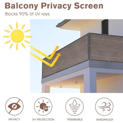 SUNNY GUARD 3' x 10' Balcony Privacy Screen, HDPE Patio Railing Cover Fence - color: Brown, size: 0 3' x 1 0'