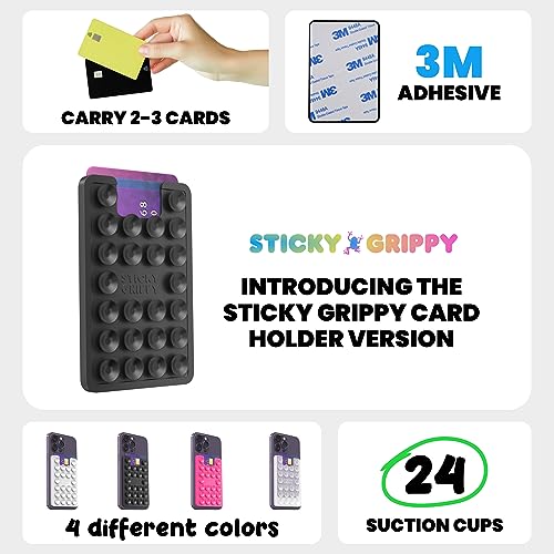 StickyGrippy Suction Card Holder Mount, Phone Wallet, Silicon Adhesive Accessory for iPhone and Android, Hands-Free Mirror Shower Holder, TikTok Videos and Selfies (Black) - color: Black