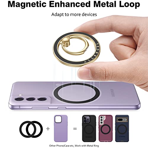 Allengel Magnetic Phone Grip for MagSafe, Magnetic Ring Holder Compatible with MagSafe Phone Ring, 360°Rotating Finger Kickstand for iPhone 16 Pro Max 15 14 13 12 Plus & Android Phone - color: Gold and black ceramic