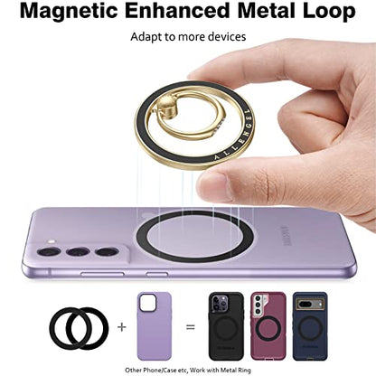 Allengel Magnetic Phone Grip for MagSafe, Magnetic Ring Holder Compatible with MagSafe Phone Ring, 360°Rotating Finger Kickstand for iPhone 16 Pro Max 15 14 13 12 Plus & Android Phone - color: Gold and black ceramic