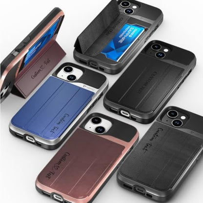 VENA vCommute Personalized iPhone 15 Wallet Case | Custom Engraved, Customized Name, Premium Leather Card Holder, Drop Protection, Hidden Card Slot, Multi-Angle Kickstand - color: Text Custom, size: iPhone 15