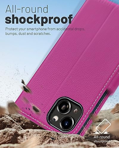 OCASE Compatible with iPhone 15 Wallet Case, PU Leather Flip Folio Case with Card Holders RFID Blocking Kickstand [Shockproof TPU Inner Shell] Phone Cover 6.1 Inch 2023, Litchi Rose - color: Litchi Rose