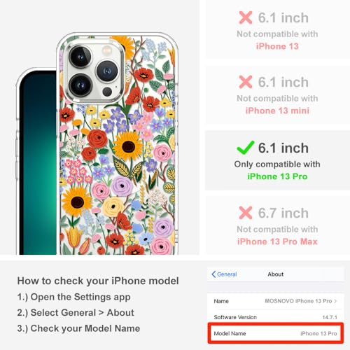MOSNOVO Case for iPhone 13 Pro, [Compatible with Magsafe] [Buffertech 6.6ft Military-Grade Drop Protection] [Anti Peel Off Tech] Clear Phone Case Design - Blossom & Bloom - color: Blossom & Bloom, size: iPhone 13 Pro