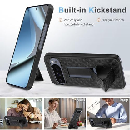 Fingic Compatible with Google Pixel 10 Pro/Pixel 10 Case Belt Clip Holster | Kickstand Combo Shell Swivel Holster Rugged Shockproof Antiscratch Protective for Google Pixel 10/ 10 Pro ( 6.3" 2025),Black