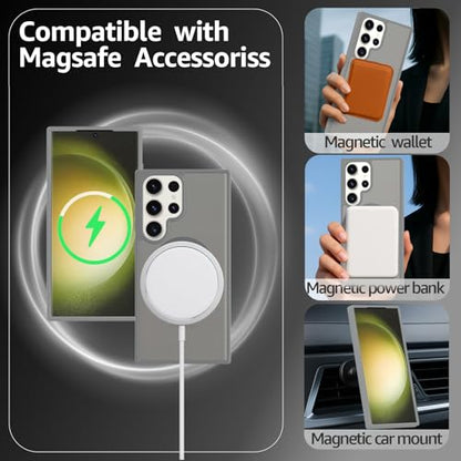 for Samsung Galaxy S23 Ultra Case Magnetic, [Compatible with Magsafe] Frosted 6.8-Inch Slim Fit Protection Wireless Charging Skin-Feel Shockproof Anti-Slip Protective Phone Cover, Grey - color: Grey Magnetic
