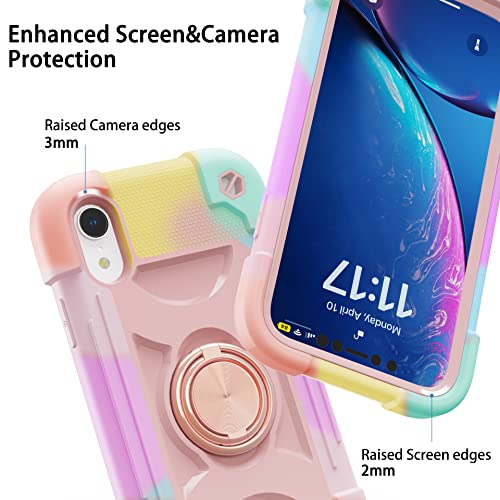 MARKILL Compatible with iPhone XR Case 6.1 Inch with Ring Stand, Heavy-Duty Military Grade Shockproof Phone Cover for iPhone XR 6.1. - color: Rainbow Pink, size: iPhone XR 6.1"