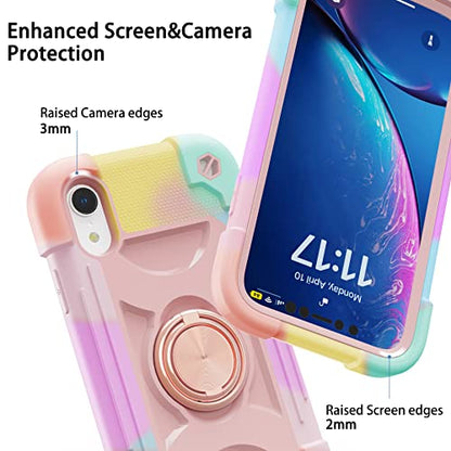 MARKILL Compatible with iPhone XR Case 6.1 Inch with Ring Stand, Heavy-Duty Military Grade Shockproof Phone Cover for iPhone XR 6.1. - color: Rainbow Pink, size: iPhone XR 6.1"
