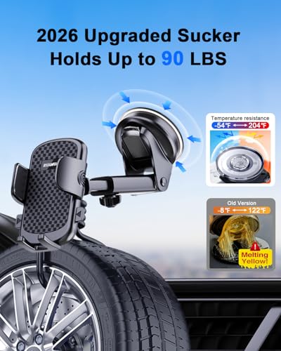 [2026 NEW] Car Phone Holder [Upgraded Strongest Suction & Clip] Cell Phone Mount for Dashboard Windshield Vent,Mobile Stand Base Truck Cradle for iPhone 17 Pro Max 16 15 14 13 12 X Samsung S25 Android