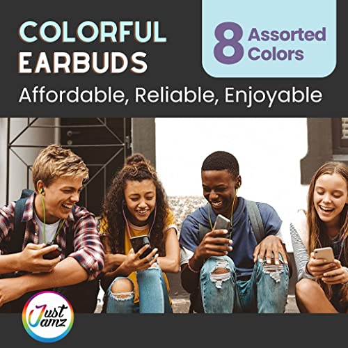 JustJamz Ear Buds Jelly Roll - Pack of 10 Colorful in-Ear Earbuds - Kids Headphones - for Tablets, PC, Laptop, Desktop,Computers and Smartphones