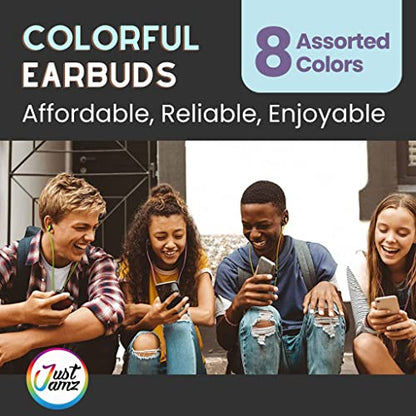 JustJamz Ear Buds Jelly Roll - Pack of 10 Colorful in-Ear Earbuds - Kids Headphones - for Tablets, PC, Laptop, Desktop,Computers and Smartphones
