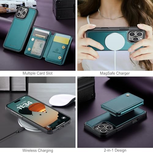 Wallet Case for iPhone 16 Pro Max Compatible with MagSafe for Men Women, Detachable Magnetic Wallet Phone Case with Card Slot Holder RFID Blocking for iPhone 16 Pro Max 6.9 inch (Teal) - color: Teal