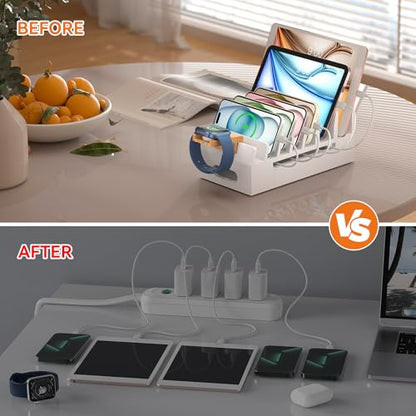 Bamboo Charging Stand for Multiple Devices Phone Watch Stand- White - color: White (No USB Charger)