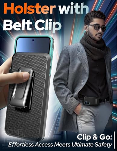 Designed for Samsung Galaxy S25 Plus Case with Belt Clip Holster | Rugged Cover with Strong Magnet & Kickstand Heavy Duty Combo - Black & Green - color: Black & Green