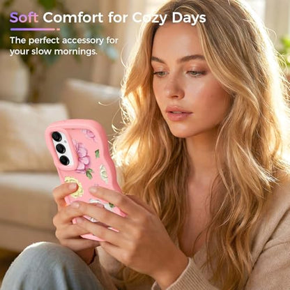 for Galaxy A15 Phone Case, Wavy Soft TPU, Pink-Large Flower | Wavy Frame Design, Soft Slim TPU, Full Camera Lens Protection, Shockproof Phone Cover - color: Pink-Large Flower, size: Samsung A15