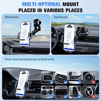SUUSON Upgraded 3-in-1 Car Phone Holder Mount for Car, Carbon Black