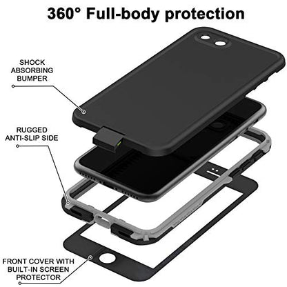 Diverbox for iPhone SE 2020 Waterproof Case iPhone 8 Waterproof Case,Waterproof Shockproof IP68 Full-Body Sturdy Case Built-in Screen Protector for Full Sealed Cover 4.7 in (Black) - color: Black