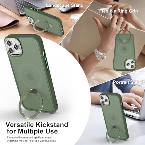 Magnetic for iPhone 11 Pro Max Case with Ring Stand,Midnight Green | Invisible Magnetic Kickstand, 10FT Drop Protection Shockproof, Velvety Touch, Slim Translucent Matte Back - color: Midnight Green, size: Iphone 11 Pro Max 6.5 inches