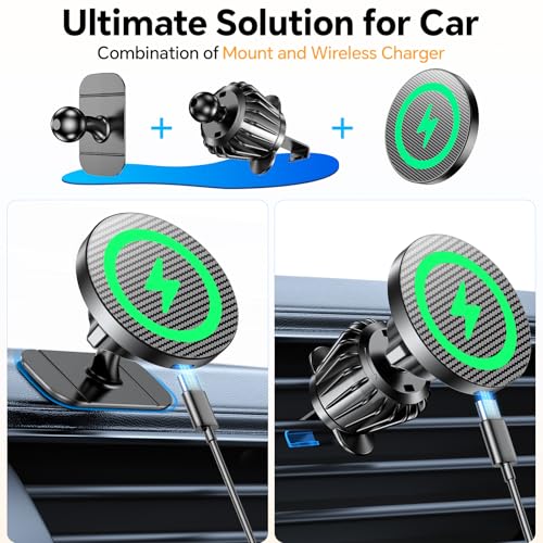 Coolpow Magsafe Car Mount Charger, Magnetic Wireless Car Charger for iPhone - color: Carbon Fiber
