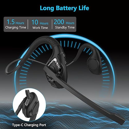 iDIGMALL Bluetooth Headset with Mic, Open Ear Headphones with Microphone - color: Black